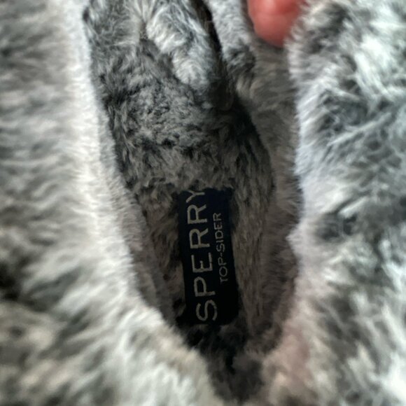 Sperry Womens Duck Mid Top Slipper Size 7 Black Suede Faux Fur Lined Warm Ladies - Picture 5 of 12
